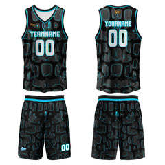 Benutzerdefinierter Schwarz Blau Basketball Jersey Uniform Anzug gedruckt Ihr Logo Name Nummer