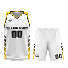 Benutzerdefinierter Weiß Gelb Basketball Jersey Uniform Anzug gedruckt Ihr Logo Name Nummer