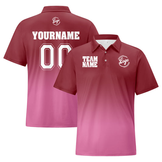 Benutzerdefinierte Burgund Rosa Fußball Gradient Polo-Shirts Fügen Sie Ihr Einzigartiges hinzu Logo/Name/Nummer
