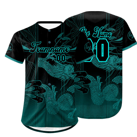 Benutzerdefiniert Schwarz Cyan Personalisierter Baseball Jersey mit Farbverlauf Team Uniform mit Namen und Nummer