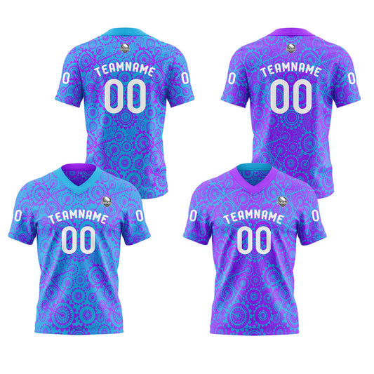 Benutzerdefinierte Blau Lila Reversibel Fußball Trikot Personalisierte Gradient Fußball Shirts für Männer gedruckt Team Name Nummer Logo