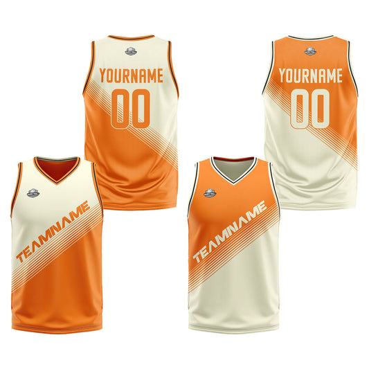 Benutzerdefinierte Creme Orange Reversible Basketball Jersey Personalisierte Print Name Nummer Logo