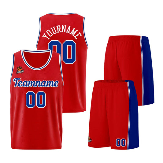 Individuelle Rot Hellblau Basketball Jersey Shorts für Männer und Frauen Gestickter und gedruckter Name, Nummer und Logo
