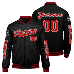 Maßgeschneiderte Rot Schwarz Letterman Varsity Jacket Individuelle Stickerei Druck nach Ihrem Wunsch