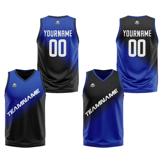 Benutzerdefinierte Blau Schwarz Reversible Basketball Jersey Personalisierte Print Name Nummer Logo