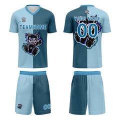 Benutzerdefinierte Hellblau Dunkelblau Trikots für Männer Frauen Personalisierte Fußball Uniformen für Erwachsene und Kind