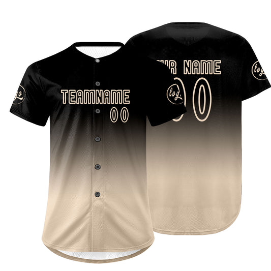 Benutzerdefiniert Schwarz Beige Personalisierter Baseball Jersey mit Farbverlauf Team Uniform mit Namen und Nummer