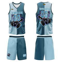 Benutzerdefinierter Grau Blau Basketball Jersey Uniform Anzug gedruckt Ihr Logo Name Nummer
