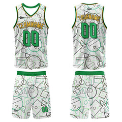 Benutzerdefinierter Weiß Grün Basketball Jersey Uniform Anzug gedruckt Ihr Logo Name Nummer