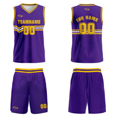 Benutzerdefinierter Lila Gelb Weiß Basketball Jersey Uniform Anzug gedruckt Ihr Logo Name Nummer