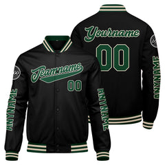 Maßgeschneiderte Dunkelgrün Schwarze Creme Letterman Varsity Jacket Individuelle Stickerei Druck nach Ihrem Wunsch