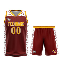 Benutzerdefinierter Burgund Gelb Basketball Jersey Uniform Anzug gedruckt Ihr Logo Name Nummer