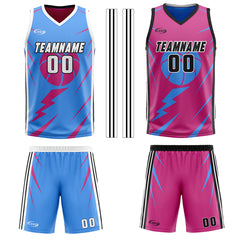 Benutzerdefinierte Blau Rosa Reversible Basketball Jersey Personalisierte Drucken Name Nummer Logo