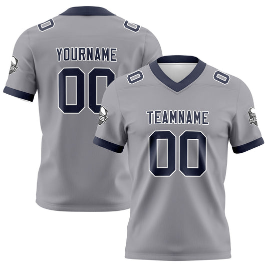 Benutzerdefinierte Grau Marine Fußball Trikots Personalisierter Name Nummer Logo