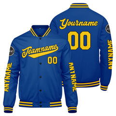 Maßgeschneiderte Königliche Gelb Letterman Varsity Jacket Individuelle Stickerei Druck nach Ihrem Wunsch