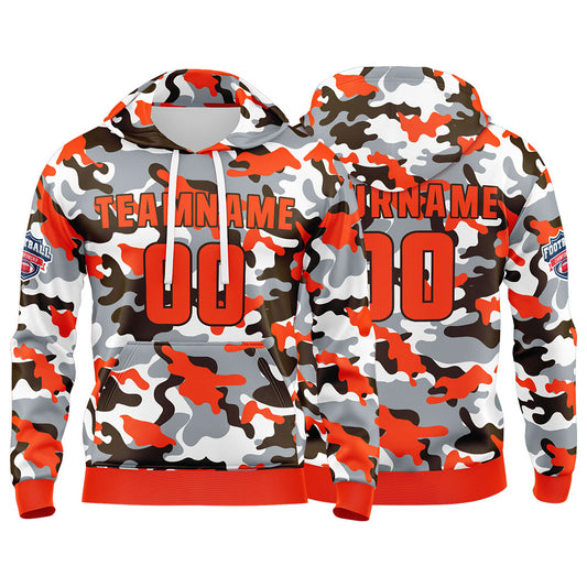 Benutzerdefinierter Sweatshirt-Hoodie für Mann, Frau, Mädchen, Junge. Drucken Sie Ihr Logo, Ihren Namen und Ihre Nummer Orange-Braun