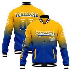 Benutzerdefinierte Verlauf Varsity-Jacke. Letterman-Jacke Gelb Blau