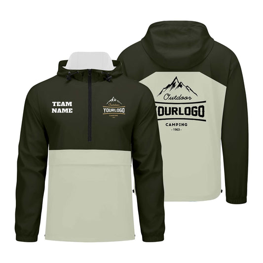 Anpassbare Armee Grün Winddichte Softshell Kapuzenjacke - Vollverschluss, Logo- & Text-Druck