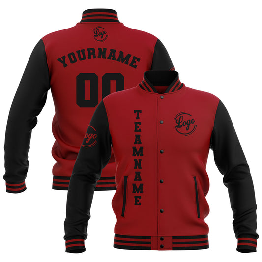 Benutzerdefiniert Schwarz Rot Wasserdichte Varsity Jacken Personalisiert genäht Name Nummer Logo zu Letterman Jacken