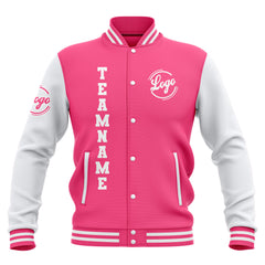Benutzerdefiniert Rosa Weiß Wasserdichte Varsity Jacken Personalisiert genäht Name Nummer Logo zu Letterman Jacken
