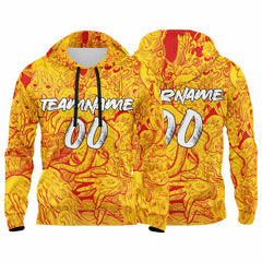 Benutzerdefinierter Sweatshirt-Hoodie für Mann, Frau, Mädchen, Junge. Drucken Sie Ihr Logo, Ihren Namen und Ihre Nummer Gelb&Rot