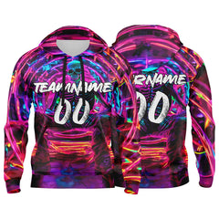 Benutzerdefinierter Sweatshirt-Hoodie für Mann, Frau, Mädchen, Junge. Drucken Sie Ihr Logo, Ihren Namen und Ihre Nummer Neon Skelett