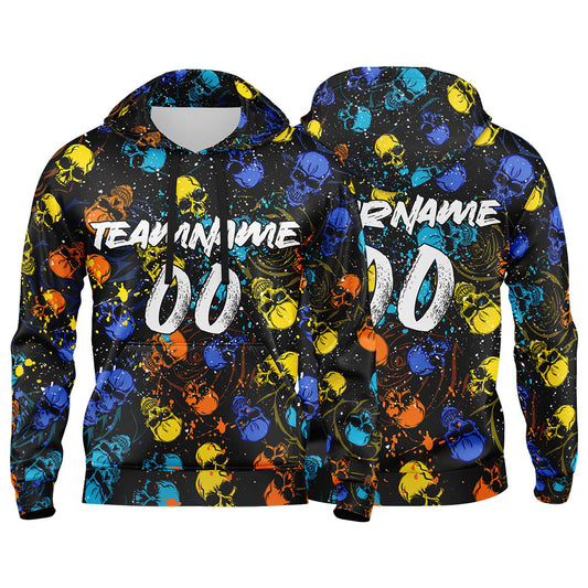 Benutzerdefinierter Sweatshirt-Hoodie für Mann, Frau, Mädchen, Junge. Drucken Sie Ihr Logo, Ihren Namen und Ihre Nummer Blau&Gelb