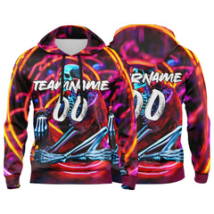 Benutzerdefinierter Sweatshirt-Hoodie für Mann, Frau, Mädchen, Junge. Drucken Sie Ihr Logo, Ihren Namen und Ihre Nummer Neon Skelett