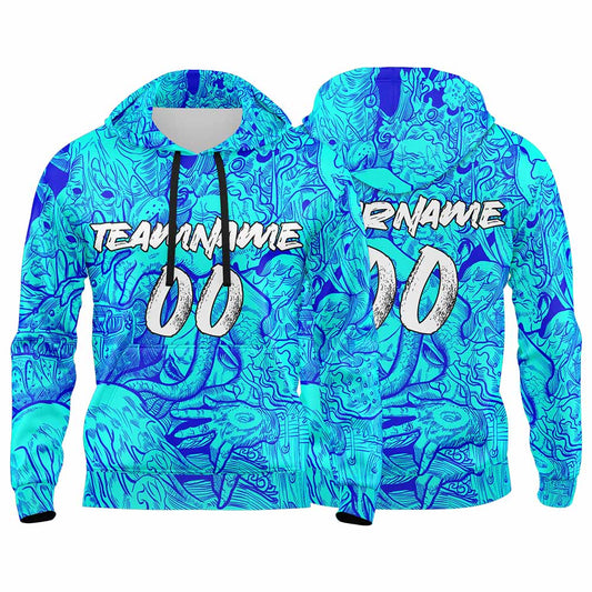 Benutzerdefinierter Sweatshirt-Hoodie für Mann, Frau, Mädchen, Junge. Drucken Sie Ihr Logo, Ihren Namen und Ihre Nummer Blau