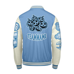 Maßgeschneiderte Blau Weiß Letterman Varsity Jacket Individuelle Stickerei Druck nach Ihrem Wunsch