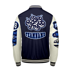 Maßgeschneiderte Marine Weiß Letterman Varsity Jacket Individuelle Stickerei Druck nach Ihrem Wunsch