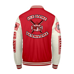 Maßgeschneiderte Rot Weiß Letterman Varsity Jacket Individuelle Stickerei Druck nach Ihrem Wunsch