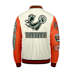Maßgeschneiderte Weiß Orange Letterman Varsity Jacket Individuelle Stickerei Druck nach Ihrem Wunsch