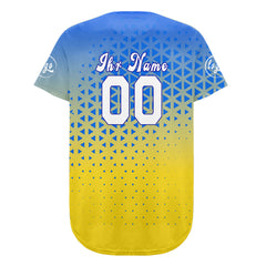 Benutzerdefiniert Blau Gelb Personalisierter Baseball Jersey mit Farbverlauf Team Uniform mit Namen und Nummer