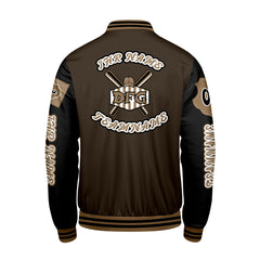 Maßgeschneiderte Braun Schwarz Letterman Varsity Jacket Individuelle Stickerei Druck nach Ihrem Wunsch