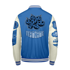 Maßgeschneiderte Blau Weiß Letterman Varsity Jacket Individuelle Stickerei Druck nach Ihrem Wunsch