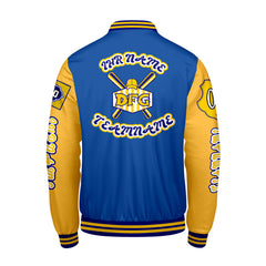 Maßgeschneiderte Blau Gelb Letterman Varsity Jacket Individuelle Stickerei Druck nach Ihrem Wunsch