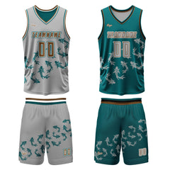Benutzerdefinierte Grau Grün Reversible Basketball Jersey Personalisierte Print Name Nummer Logo