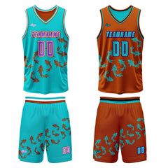 Benutzerdefinierte Blau Orange Reversible Basketball Jersey Personalisierte Print Name Nummer Logo