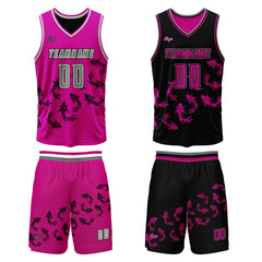 Benutzerdefinierte Pflaume Rosa Schwarz Reversible Basketball Jersey Personalisierte Print Name Nummer Logo