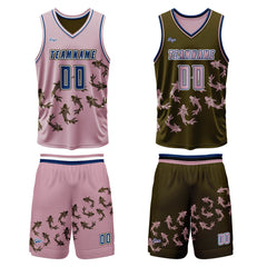 Benutzerdefinierte Rosa Braun Reversible Basketball Jersey Personalisierte Print Name Nummer Logo