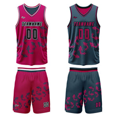 Benutzerdefinierte Rose Blau Reversible Basketball Jersey Personalisierte Print Name Nummer Logo