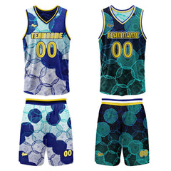 Benutzerdefinierte Blau Grün Reversible Basketball Jersey Personalisierte Print Name Nummer Logo