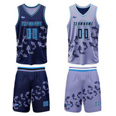 Benutzerdefinierte Blau Lila Reversible Basketball Jersey Personalisierte Print Name Nummer Logo