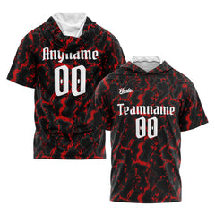 Benutzerdefinierte Schwarz Rot Kurzarm-Kapuzenpullover für Männer Frauen Hemden mit Kapuzen gedruckt Name Logo