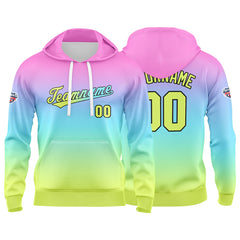 Benutzerdefinierter Verlauf Hoodie für Mann, Frau, Mädchen, Junge. Drucken Sie Ihr Logo, Ihren Namen und Ihre Nummer Pink Blue Yellow