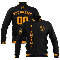 Benutzerdefiniert Schwarz Gelb Wasserdichte Varsity Jacken Personalisiert genäht Name Nummer Logo zu Letterman Jacken