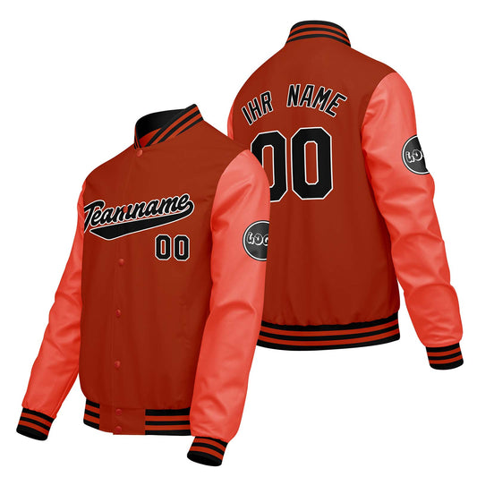 Maßgeschneiderte Orange Letterman Varsity Jacket Individuelle Stickerei Druck nach Ihrem Wunsch