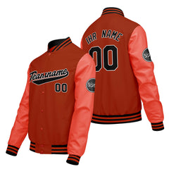 Maßgeschneiderte Orange Letterman Varsity Jacket Individuelle Stickerei Druck nach Ihrem Wunsch