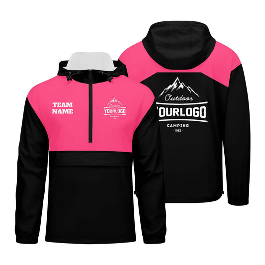 Anpassbare Rosa Schwarz Winddichte Softshell Kapuzenjacke - Vollverschluss, Logo- & Text-Druck